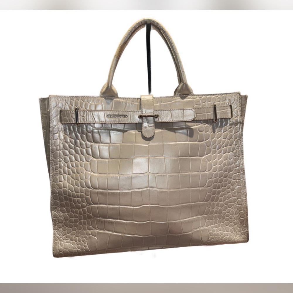 Pre-loved Furla Crocodile Embossed Tan Handbag